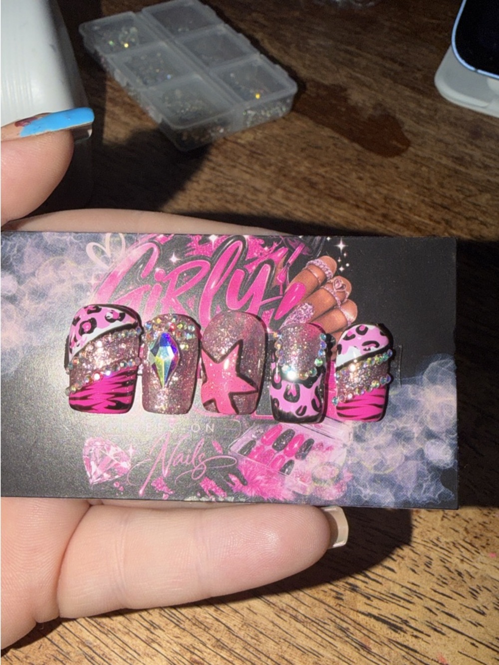 Pink Glitter Leopard & Zebra Press-On Nail Set